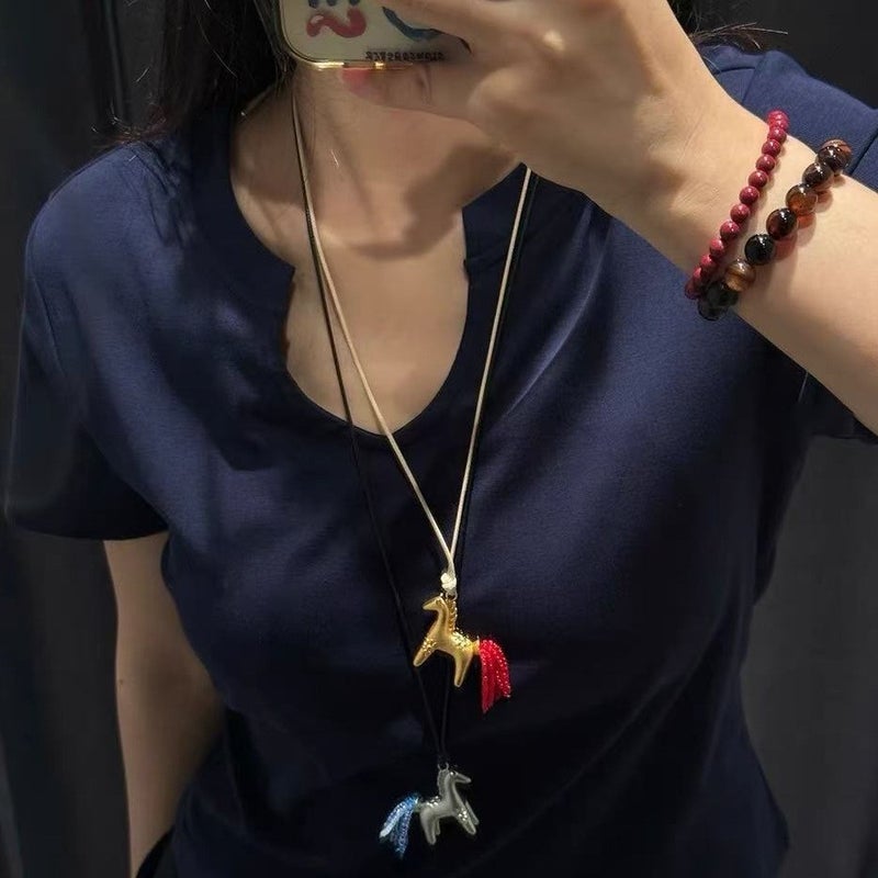 New Sterling Silver Matte Pendant Pony Necklace Women'S High-End Niche Accessible Luxury Jewelry Fashion Versatile Jewelry Accessories - Image 2